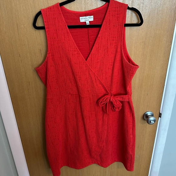 Host pick MADEWELL Texture & Thread Saffron Red Crosshatch Side-Tie Dress Large - Picture 6 of 8